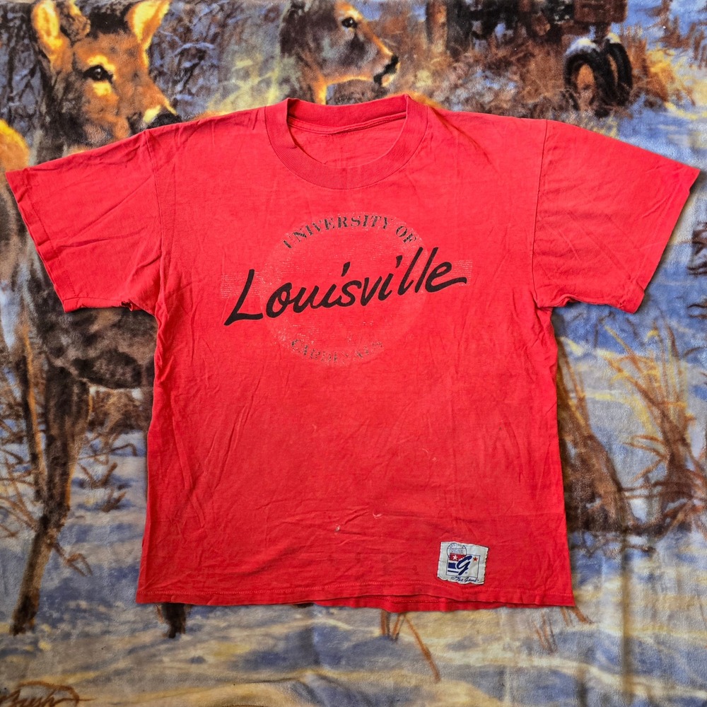 Vintage University of Louisville Cardinals 90s The Game Single Stitch Tee Large